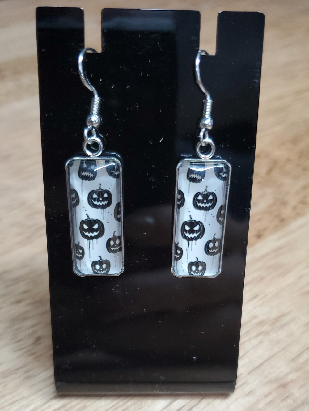 Black Pumpkin Pattern Dangle Earrings - Halloween Jewelry